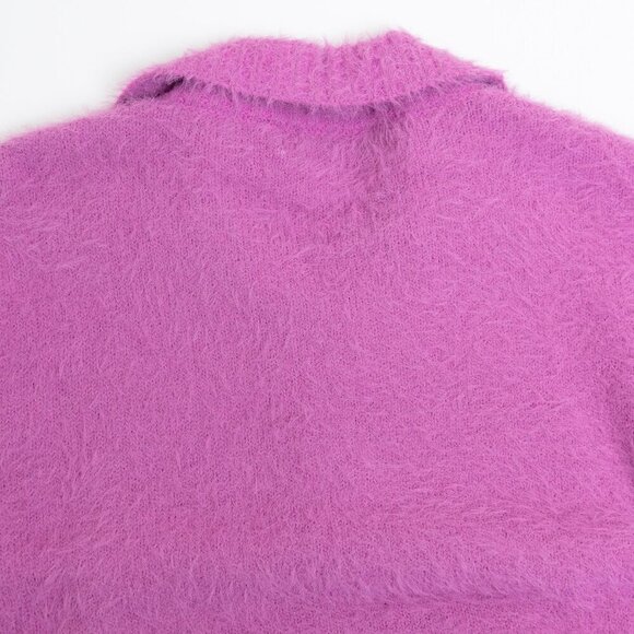 John + Jenn Clarke Polo Knit Sweater Fuzzy Petal Pink Boxy Cropped - Picture 11 of 15